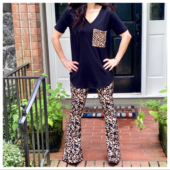 BLACK V NECK LEOPARD POCKET TUNIC TOP - Picture 4 of 14
